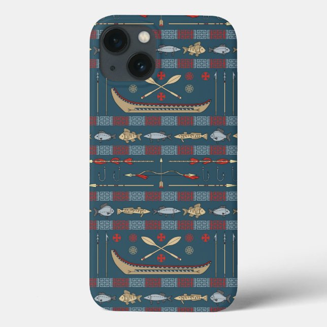 Funda De Case-Mate Para iPhone Patrón de pesca étnica (Reverso)