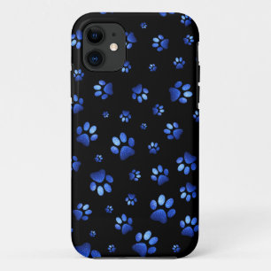 Funda Para iPhone 11 Patrón de pezuña de perro purpurina azul