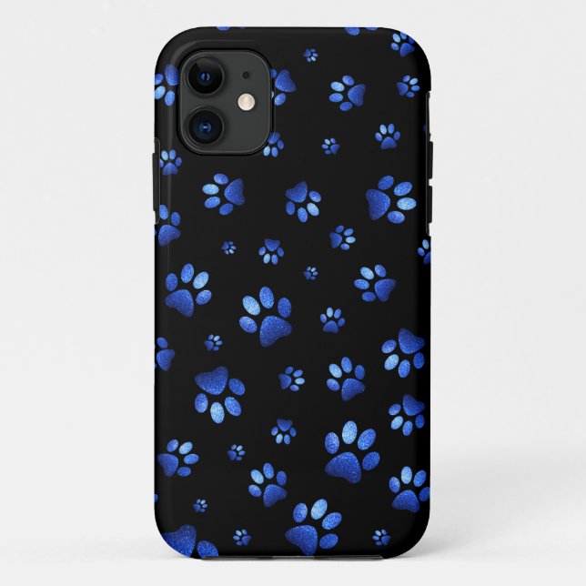 Funda De Case-Mate Para iPhone Patrón de pezuña de perro purpurina azul (Reverso)