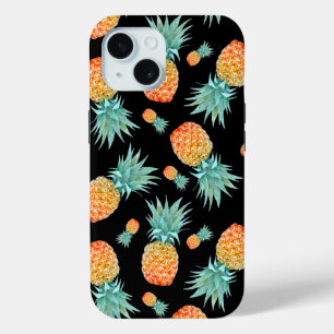 Funda Para iPhone 15 Patrón de piña dorada en negro   Personalizado