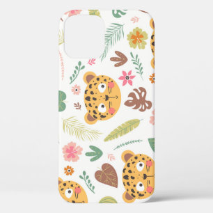 Funda Para iPhone 12 Patrón de plantas tropicales de cabeza de leopardo
