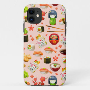 Funda Para iPhone 11 Patrón de plato de pescado de sushi japonés en ros