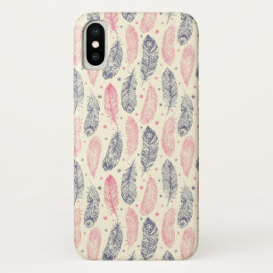 Funda Para iPhone X Patrón De Pluma Étnica Rosa Y Púrpura