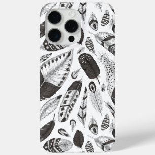 Funda Para iPhone 15 Pro Max Patrón de plumas en blanco y negro