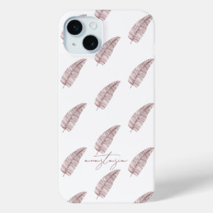 Funda Para iPhone 15 Mini Patrón de plumas rosadas giratorias