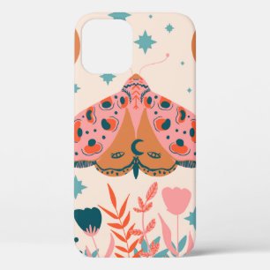 Funda Para iPhone 12 Patrón de polillas de arte folclórico brillante