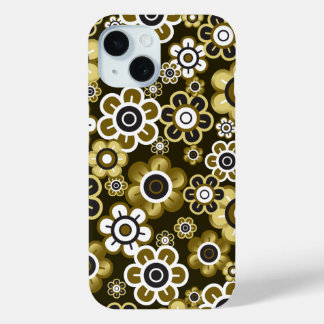 Funda Para iPhone 15 Patrón de potencia de las flores del retro Golden 