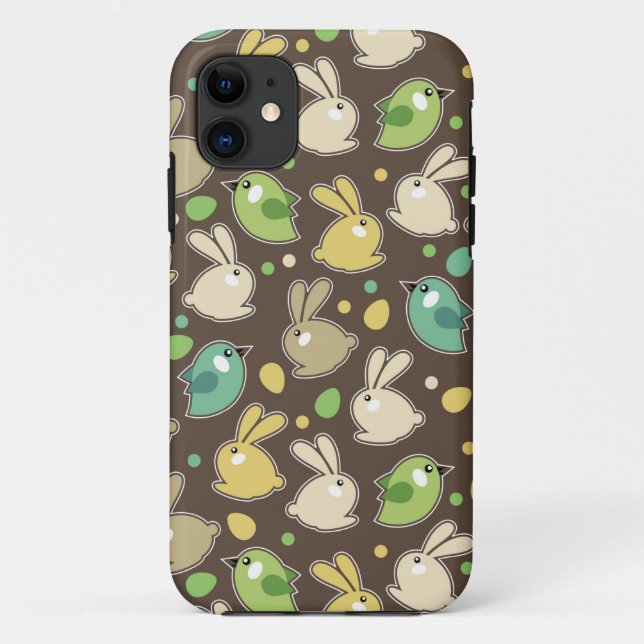 Funda De Case-Mate Para iPhone patrón de primavera con huevos de Pascua, aves (Reverso)