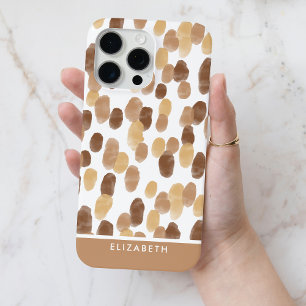 Funda Para iPhone 15 Pro Max Patrón de punto de acuarela marrón personalizado m