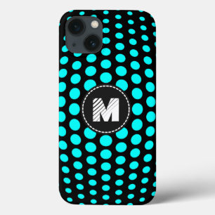 Funda Para iPhone 13 Patrón de puntos de Polka Aqua Monograma