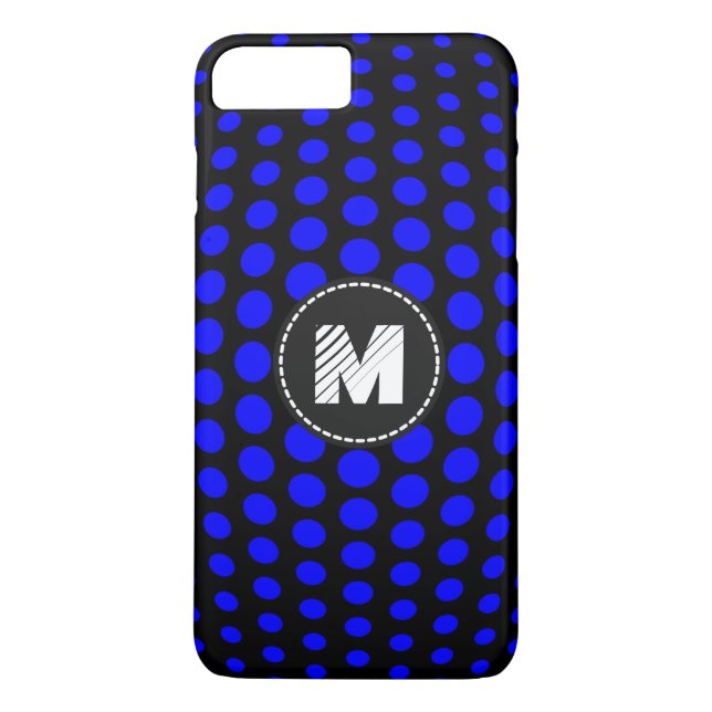 Funda De Case-Mate Para iPhone Patrón de puntos de polka azul monograma (Reverso)