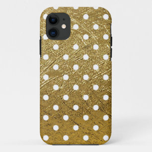 Funda Para iPhone 11 patrón de puntos de polka blanco en dorado