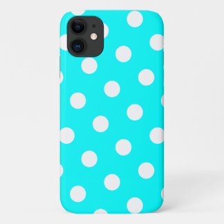 Funda Para iPhone 11 Patrón de puntos de polka blanco y Aqua