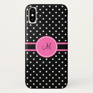 Funda Para iPhone X Patrón de puntos de polka blanco y negro monograma