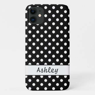 Funda Para iPhone 11 Patrón de puntos de polka blanco y negro personali
