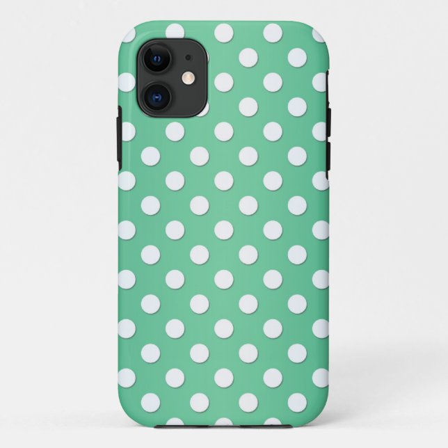 Funda De Case-Mate Para iPhone Patrón de puntos de polka blanco y verde (Reverso)