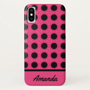 Funda Para iPhone X Patrón de puntos de polka rosados y negros persona