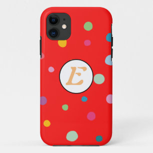 Funda Para iPhone 11 Patrón de puntos rojo colorido monograma alegre li