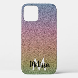 Funda Para iPhone 12 Patrón de purpurina falsa de arcoíris con inicial