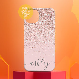 Funda Para iPhone 14 De Case-Mate Patrón de Purpurina rosa de Rubor y nombre de guió