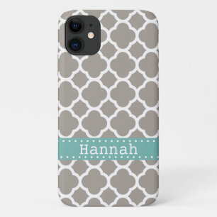 Funda Para iPhone 11 Patrón de quatrefoliación gris Cinta turquesa