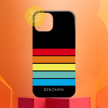 Funda Para iPhone 14 De Case-Mate Patrón de raya retro Viñeta arco iris<br><div class="desc">Añade tu nombre a este diseño masculino con franjas audaces. Un diseño retro con fuente inspirada en los años 70 y un patrón mínimo. Se pueden cambiar todos los colores. Crea tu propio y cambia los colores a tu combinación favorita.</div>