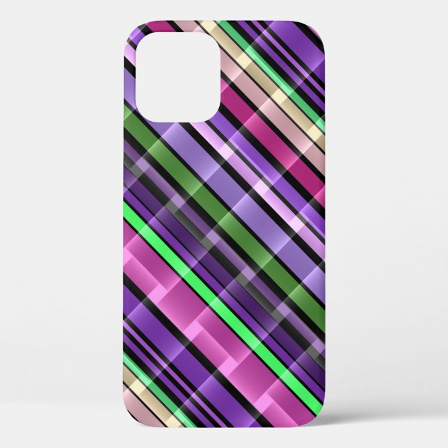Funda De Case-Mate Para iPhone Patrón de rayas abstractas (púrpura, rosa, verde) (Reverso )