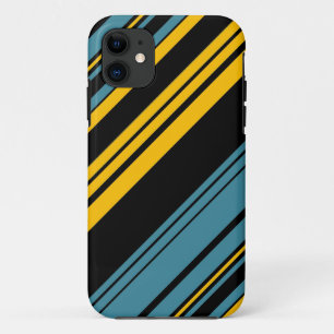 Funda Para iPhone 11 Patrón de rayas amarillas, negras y azules 2