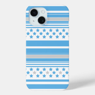 Funda Para iPhone 15 Patrón de rayas azul cielo con estrellas