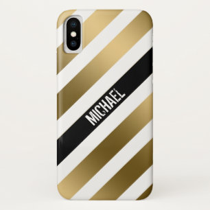 Funda Para iPhone X Patrón de rayas blancas de oro y negro