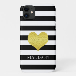 Funda Para iPhone 11 Patrón de rayas blancas negras personalizadas