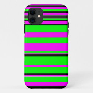 Funda Para iPhone 11 Patrón de rayas color negro verde rosado caliente