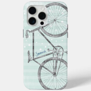Funda Para iPhone 15 Pro Max Patrón de rayas de bicicleta retro verde de la Cas
