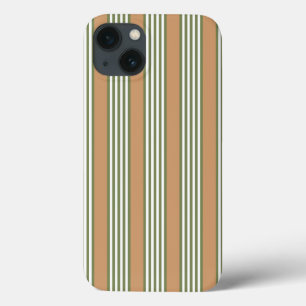 Funda Para iPhone 13 Patrón de rayas de color verde oliva y blanco con 
