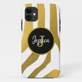 Funda Para iPhone 11 Patrón de rayas de impresión Faux Gold Zebra