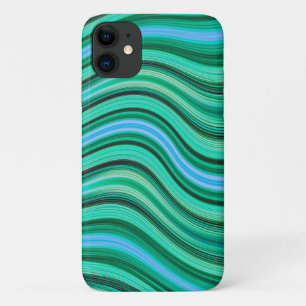 Funda Para iPhone 11 Patrón de rayas onduladas verdes y azules