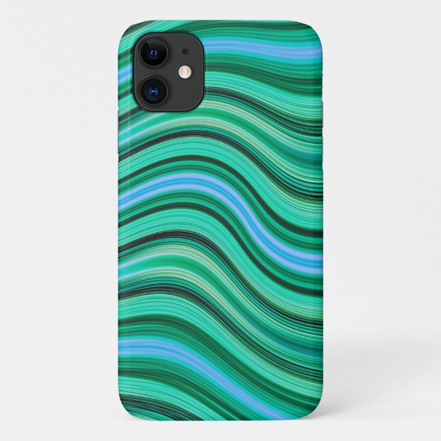 Funda De Case-Mate Para iPhone Patrón de rayas onduladas verdes y azules (Reverso)