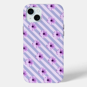 Funda Para iPhone 15 Mini Patrón de rayas pastel con margaritas