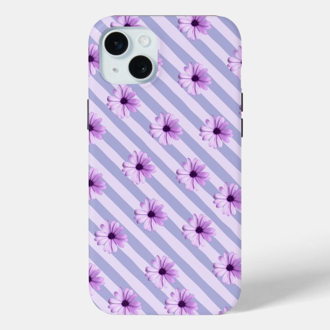 Funda De Case-Mate Para iPhone Patrón de rayas pastel con margaritas (Reverso )