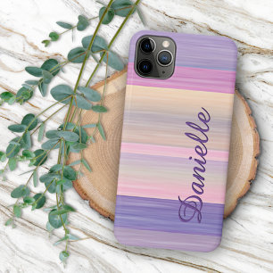 Funda Para iPhone 11 Pro Max Patrón de rayas personalizadas rosa púrpura