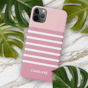 Funda Para iPhone 11 Pro Max Patrón de rayas rosadas polvorientas y rosadas per