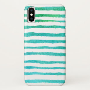 Funda Para iPhone X Patrón de rayas verde azul marino en acuarela