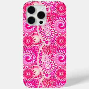 Funda Para iPhone 15 Pro Max patrón de remolino fractal, tonos de rosa fucsia