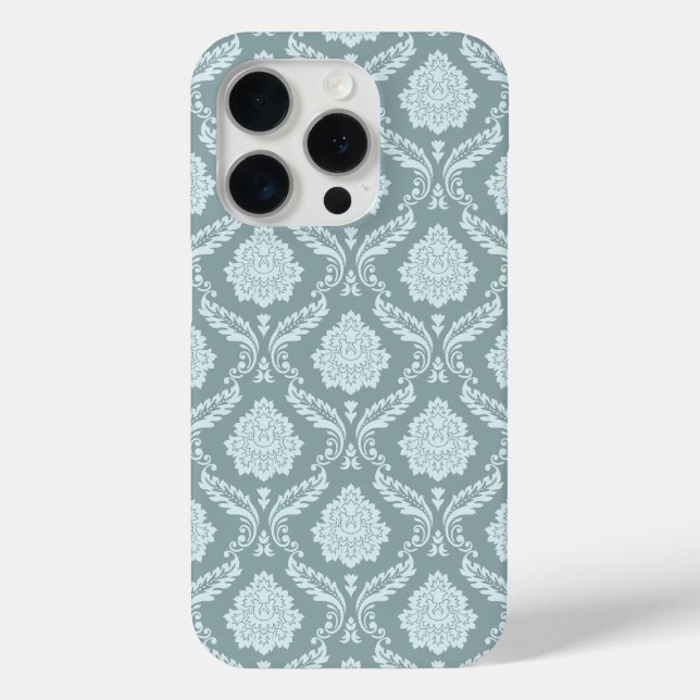 Funda De Case-Mate Para iPhone Patrón de repetición de damasco rococó azul huevo  (Reverso )