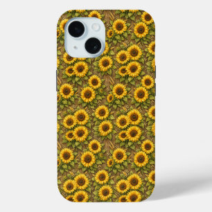 Funda Para iPhone 15 Patrón de repetición sin fisuras de girasol brilla