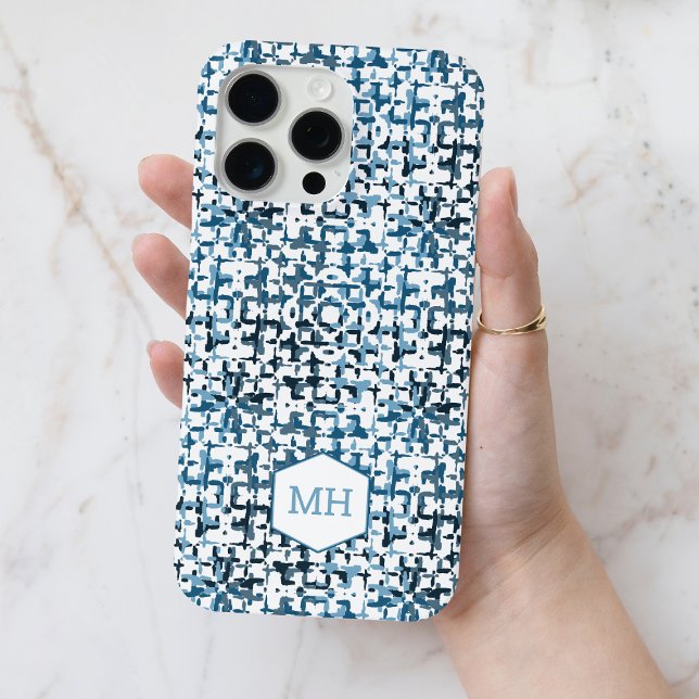 Funda De Case-Mate Para iPhone Patrón de resumen azul monogramado personalizado (Personalized Monogrammed Blue Abstract Pattern Case-Mate iPhone Case)