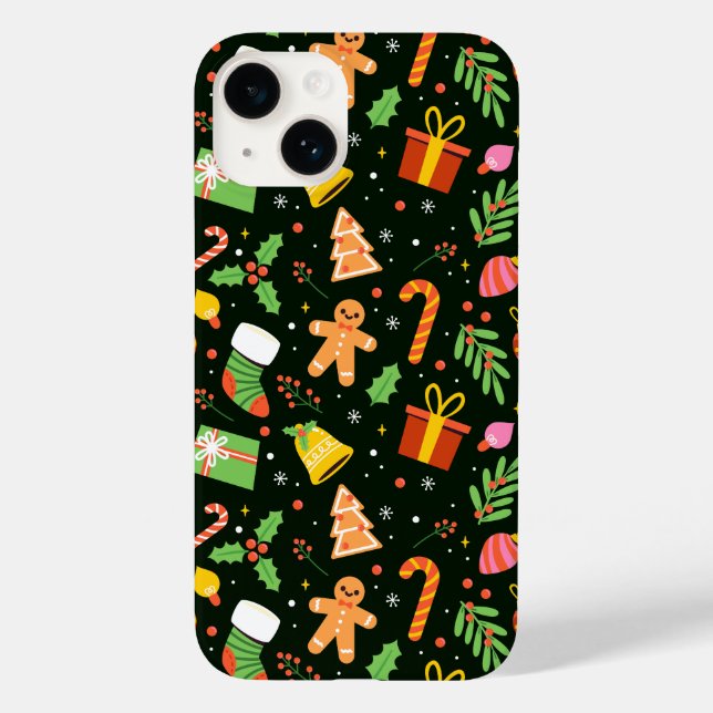 Funda De Case-Mate Para iPhone Patrón de resumen de Navidades verdes oscuros (Reverso )