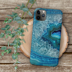Funda Para iPhone 11 Pro Max Patrón de roca de Geode color turquesa de agua azu