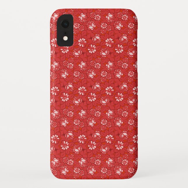 Funda De Case-Mate Para iPhone Patrón de rosa en rojo (Reverso)