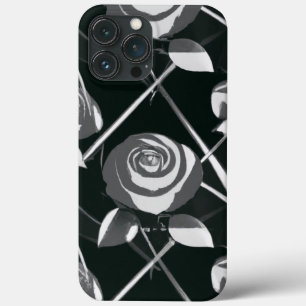 Funda Para iPhone 13 Pro Max Patrón de rosa geométrica en blanco y negro